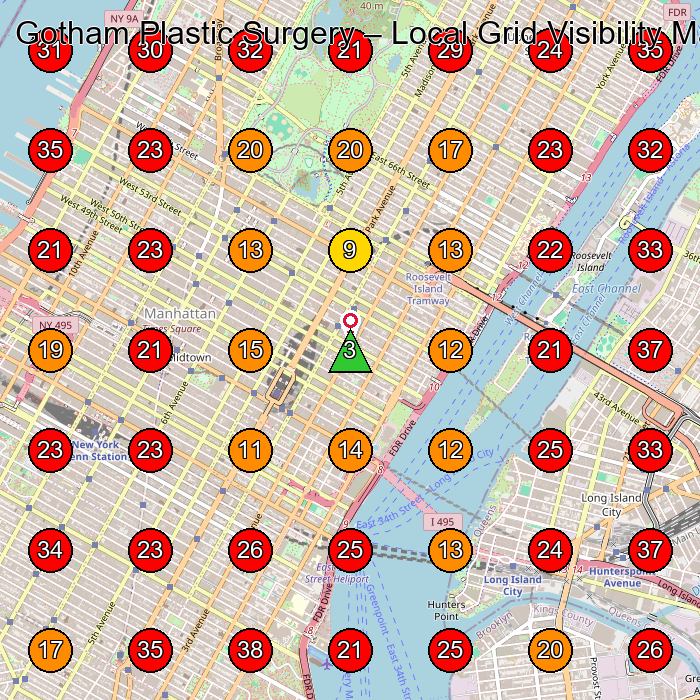 Gotham Plastic Surgery GeoGrid visibility map for Medical Spa in New York